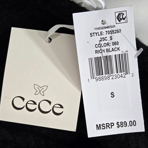 NWT CeCe Women's Knit Point Collar Long Sleeve Twofer Scalloped Sweater - Picture 3 of 5